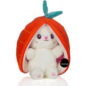 Resim Sevimli Çilek Tavşan Peluş Oyuncak 35 Cm Büyük Boy Hediyelik Uyku Arkadaşı Turuncu 