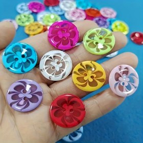 Resim 100 Adet Reçine Çiçek Düğmeleri - Şeffaf İki Delik Dekoratif Dikiş Düğmeleri için El Sanatları, Giyim, DIY - Karma Renkler 