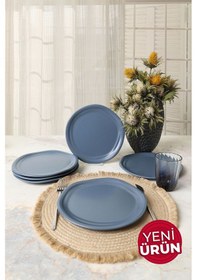 Resim Keramika Mat Mavi Bloom Pasta Tabağı 24 Cm 6 Adet 399 Mavi 