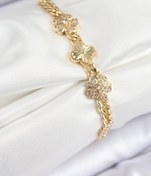 Resim BURCU MODA Pirinç Zirkon Taşlı Yonca Model Gold Renk Kadın Bileklik 