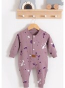 Resim Puantiye Desenli Pamuklu Kız Bebek Tulum Lila 