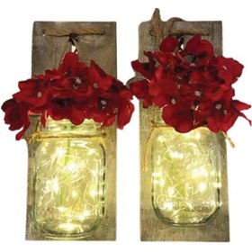 Resim Magicledcorner Kırmızı Ortanca Çiçekli Ahşap Aplik 2 Adet 