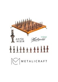Resim Mc32 Antik Mısır Figürlü Büyük Boy Metal Satranç Takımı - Lüks Hediyelik Satranç Takımı - 30x30cm 