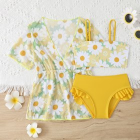 Resim Genç kız ayçiçeği bikini ve örtü mayo takımı 