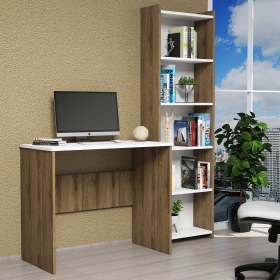 Resim Ferniso Mobilya Çalışma Masası+5 Bölmeli Kitaplık Ceviz-Beyaz 