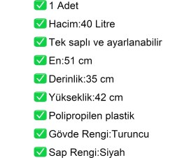Resim Akdenizpos Tekerlekli Plastik Market Alışveriş El Sepeti 40 Litre Turuncu 1 Adet 