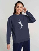 Resim Tennis Spor Baskılı Indigo Mavi Kadın Sweatshirt 