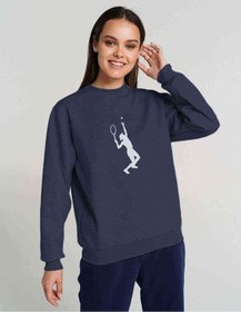 Resim Tennis Spor Baskılı Indigo Mavi Kadın Sweatshirt 