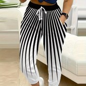 Resim Kadınlar için Günlük 3D Işın Çizgili İpli Cepli Jogger Pantolon - Mavi ve Siyah Polyester Karışımı, Esnek Bel Bandı, Makinede Yıkanabilir, Her Mevsim Rahatlık 