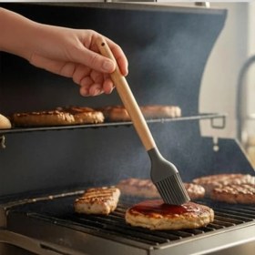 Resim Cekar Store Deconox Bambu Saplı Silikon Fırça, Bambu Uzun Silikon Yağ ve Yumurta Fırçası 27CM 3 Renk Seçenekli (Taba) 