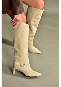 Resim Fox Shoes V820143202 Ten Süet İnce Topuklu Klasik Kadın Çizme Ten 