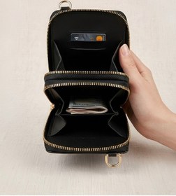 Resim Satuna Siyah Çok Bölmeli Çapraz Askılı Telefon Çantası Kartlık Bölmelicüzdan Çanta 