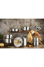 Resim Kahramanlar Yağmur 18 Parça Platin Çelik Çeyiz Seti – 18/10 Paslanmaz Çelik, Indüksiyon Taban, Cam Kapak, Dayanıklı & Şık Tasarım 