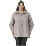 Resim Büyük Beden Yanları Yırtmaçlı Gabardin Taş Rengi Gömlek Taş 