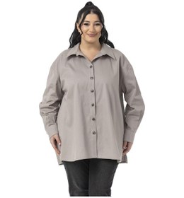 Resim Büyük Beden Yanları Yırtmaçlı Gabardin Taş Rengi Gömlek Taş 