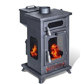 Resim Etinova Eti-K7 Küçük Üç Tarafı Camlı Fırınlı Şömine Tipi Pelet Soba 
