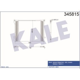 Resim KALE OTO Radyatör 345815 Klima Radyatörü Trafic II 06-2.0 16V 2.0DCI 90 115 Hp 2.5DCI 115 145Hp F4R.8.20 573X442.3X16 