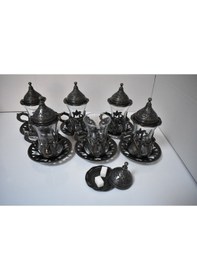 Resim 6 Kişilik 30 Parça Çay Bardağı Takımı Eskitme Siyah Renk Füme 