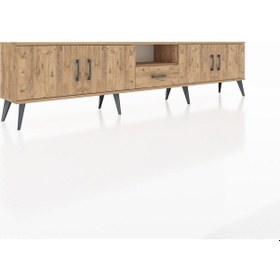 Resim Arges Tv Ünitesi 3 Raflı Tek Çekmeceli 4 Kapaklı 220x30x51 Çam-çam Atlas Çam/atlas Çam - Atlas Çam 