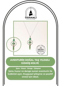 Resim OSMANLI DOĞAL TAŞ Sertifikalı Aventurin Doğaltaş Markapon Yıldızlı Kolye Ucu, Gümüş Zincirle Birlikte Ku001 