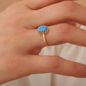 Resim passion silver Mavi Opal Taşlı 14 Ayar Altın Kaplama Kadın Yüzük 
