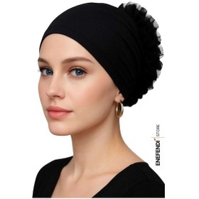 Resim Enefendi Silikonlu Fırfırlı Bone Kaymayan Topuz Bonesi Dikişsiz Siyah Konforlu Şık Pratik Bone Çok Renkli 