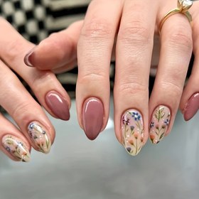 Resim 24 Parça Kısa Badem Formu Takma Tırnak - Pastel Pembe ve Altın Vurgulu Parlak Desen, Yeniden Kullanılabilir Yapışkanlı Sahte Tırnaklar & Törpü ile Kolay Evde Manikür, Hızlı Güzellik Çözümü 