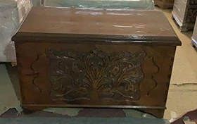 Resim Çeyiz SANDIK Ahşap Kayın El Oyma Model Kilitli Parlak ceviz natüre El Yapım 