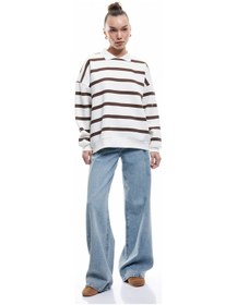 Resim Koton Şardonlu Polo Yaka Çizgili Oversize Sweatshirt Kahverengi Çizgili 6wal10230ık Kahve Çizgili 