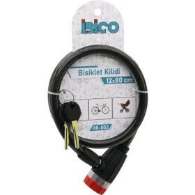 Resim Anahtarlı Çevirmeli Kilit Kapaklı Plastik Kafa Bisiklet Kilit Çelik Tel Siyah Şeffaf Kılıf 12MMX80CM (5250) 