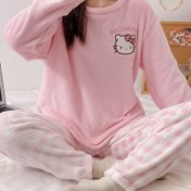 Resim Kışlık Sıcak Flanel Pijama Takımı, Sevimli Hello Kitty, Büyük Kulaklı Köpek Desenli Kurumi Stili Ev Kıyafeti - Sanrio 