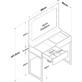 Resim Rani Mobilya Rani BJ146 Hollywood Işıklı Aynalı Kulis Makyaj Masası 2 Çekmeceli Takı Düzenleyici Beyaz 