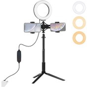 Resim Puluz Tripod Dağı + Uzatma Çubuğu + Canlı Yayın Çift Telefon Braketi + 6.2 İnç 16cm Led Halka Vlogging Video Işık Kitleri 