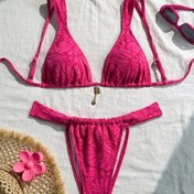 Resim Kadınların Seksi Çiçek Desenli Bikini Seti, Ayarlanabilir Askılar ve Metalik Detaylar - Yüksek Esneklikli Kumaş, Derin V-Yaka Mayo, Plaj ve Havuz için, Plaj Giyim Temelleri | Çiçek Bikini Üstü | Ayarlanabilir Askılar, Bikini Üstü 