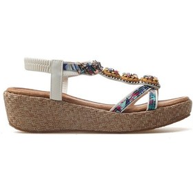 Resim Guja Kadın Taş Detaylı Dolgu Topuklu Günlük Sandalet 25y 25y153 Z Beyaz Beyaz 