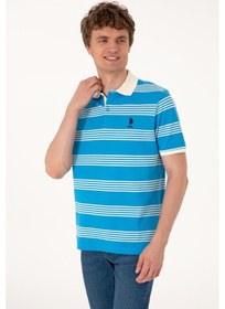 Resim U.S. Polo Assn. Erkek Regular Fit Polo Yaka Turkuaz Çizgili Tişört 50306826-VR093 