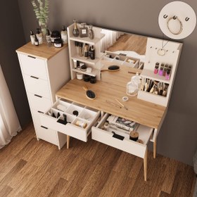Resim Bimossa T40 Bella Çekmeceli Dolaplı Makyaj Masası - Meşe - Kumtaşı 