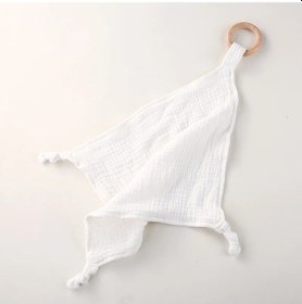 Resim Mendil Ahşap Halka Ile Güvenlik Pamuk Kare Havlu Çocuklar Çocuklar Için Diş Çık Whıte Whıte Çok Renkli 