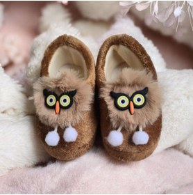 Resim Burcumay Çocuk Hayvan Figürlü Kahverengi Erkek Kız Unisex Panduf Kışlık Yumuşak Peluş Ev Ayakkabısı 