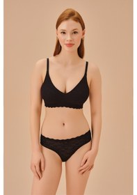 Resim Suwen Invisible Soft Dantelli Slip Külot Sw5987012 Siyah 