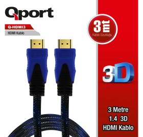 Resim Qport HDMI to HDMI 3 M Altın Uçlu Kablo (Q-HDMI3) 