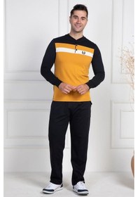 Resim Mecit Pijama Mecit 2763 Erkek Sarı-siyah Pamuklu Büyük Beden Pijama Takımı Sarı 