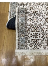 Resim Merinos Çiçekli Otantik Krem Kahve Yeşil Kalın Kaymaz Taban Kesme Yolluk Halı Yeşil-krem 