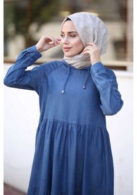 Resim Neways 6531-Kapüşonlu Reglan Kollu Elbise Koyu Mavi 