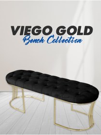 Resim Gazzini furniture Viego Gold Siyah Puf - Lüks Metal Gold Ayak, Chester Model Yatak Ucu Bench Puf 