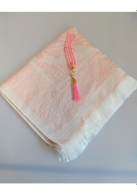 Resim Kişiye Özel Pamuk Dokulu Seccade Ve İnci Tesbih Özel Hediye Seti Pembe 