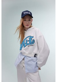 Resim DeFacto Coool Yale University Oversize Geniş Kalıp Kapüşonlu Crop Sweatshirt C3092AX24SPWT32 