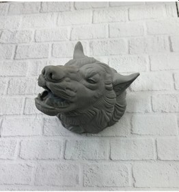 Resim Gri Kurt Başı Figürü Duvar Tipi Dekoratif Heykel Hediyelik 