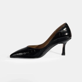 Resim Desa Kadın Siyah Kroko Baskılı Deri Stiletto 