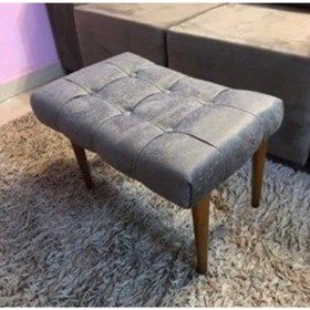 Resim ASELYA HOME Ahşap Ayaklı Puf & Bench Gri Spor Dikişli Düğmeli Modern 70cm 